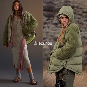 Anthropologie Oversized Puffer Coat. Moss color
